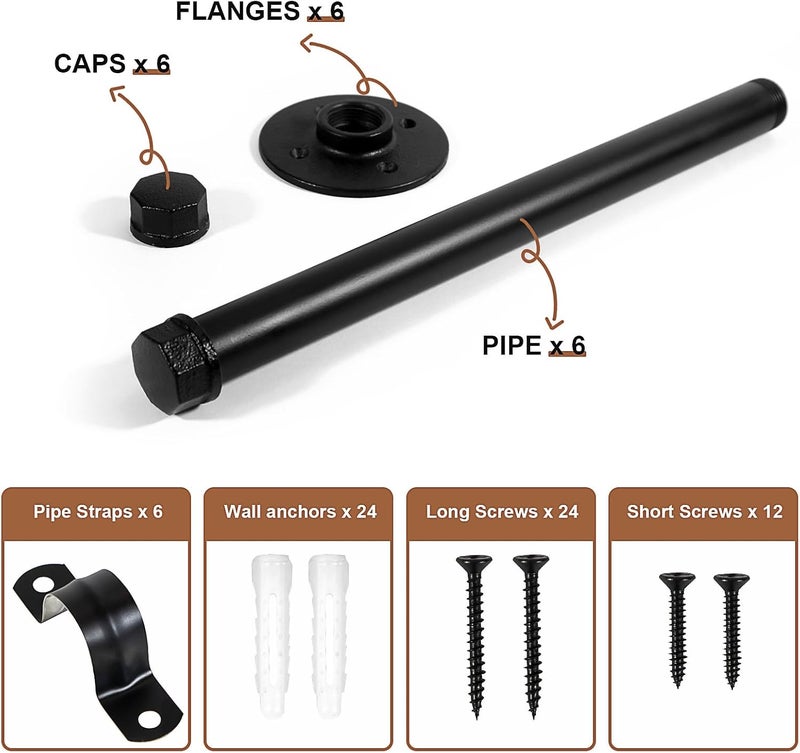 Pintuson 6 Pcs Industrial Pipe Clothes Bar 12 Inch - Wall Mount Clothing Rack - Face Out Wall Clothing Rods for Commercial Retail Boutique Shirt Display - Image 3